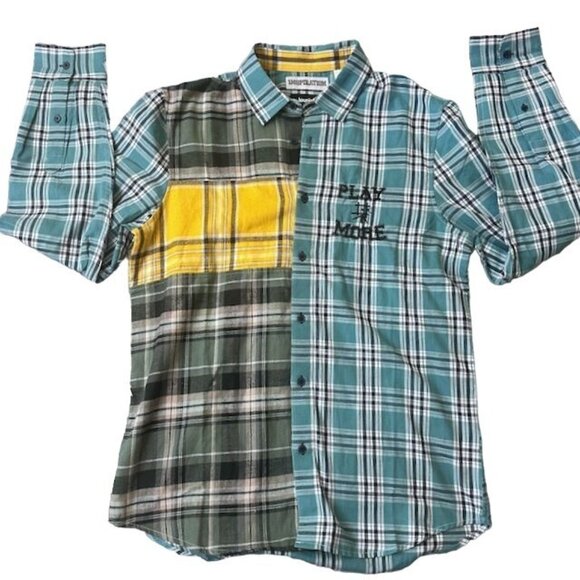 Desigual Men's Patchwork Plaid Cotton Button-Up Long Sleeve Shirt - Size M NWT - Picture 3 of 11